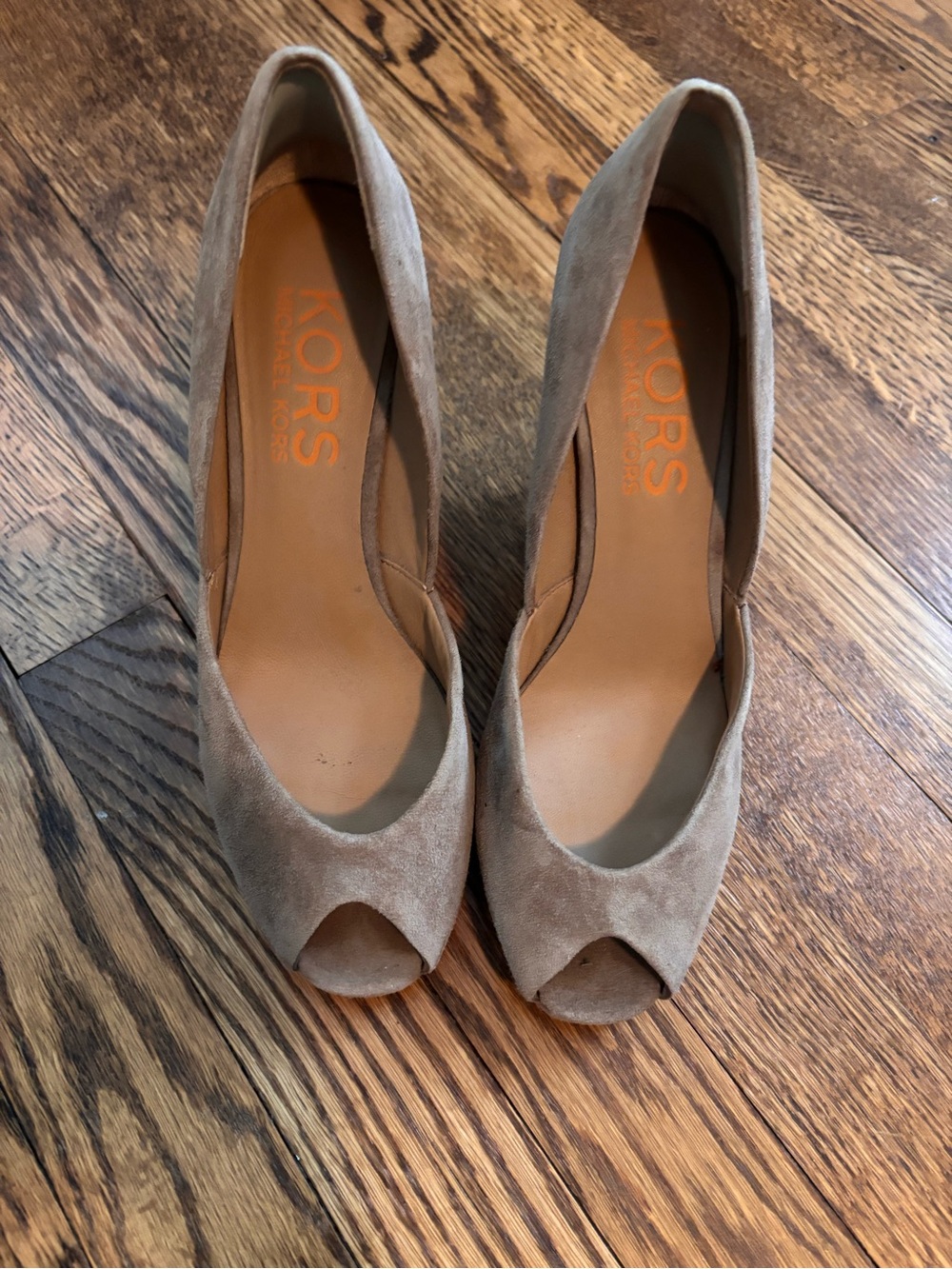Michael Kors Taupe Suede Peep-Toe Heels